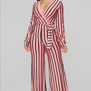 Long sleeve Pink striped jumpsuit